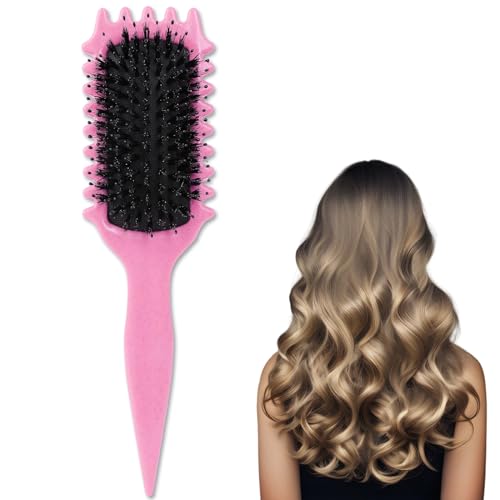 Curl Defining Brush, Curl Brush for Curly Hair Wet, Curly Hair Brush, Curl Define Styling Brush, Boar Bristle Hair Curling Brush Definer Detangler for Separating Clumping Detangling (Pink)