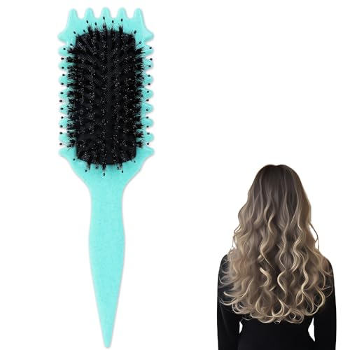 Curl Defining Brush Curly Hair Curl Define Styling Brush Boar Bristle Curling Brush Combs for Detangling Shaping Defining Curls Women Men (Blue)