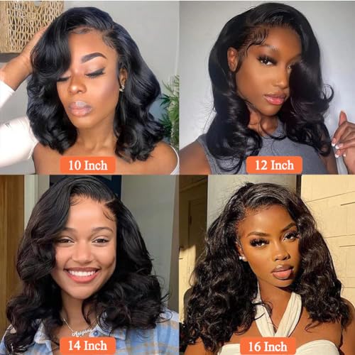 Curly Bob Wig Human Hair 13x4 Lace Front Wigs Human Hair Pre Plucked 180% Density Body Loose Wigs Human Hair For Women Short Bob Wigs Brazilian Wavy Wave Human Hair Wig (Black Loose, 10 Inch) - Image 2