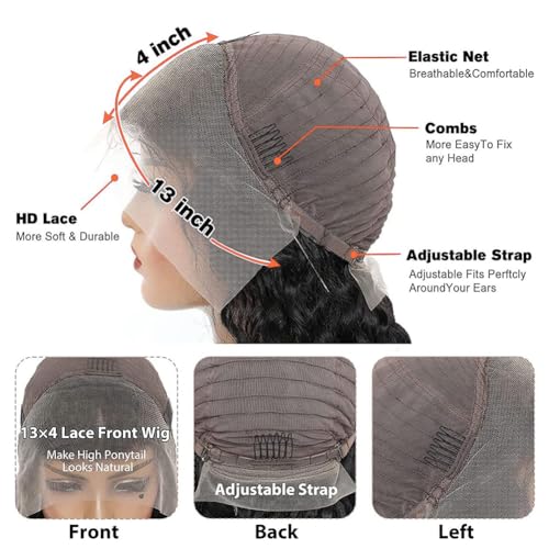 Curly Bob Wig Human Hair 13x4 Lace Front Wigs Human Hair Pre Plucked 180% Density Body Loose Wigs Human Hair For Women Short Bob Wigs Brazilian Wavy Wave Human Hair Wig (Black Loose, 10 Inch) - Image 4