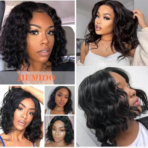 Curly Bob Wig Human Hair 13x4 Lace Front Wigs Human Hair Pre Plucked 180% Density Body Loose Wigs Human Hair For Women Short Bob Wigs Brazilian Wavy Wave Human Hair Wig (Black Loose, 10 Inch) - Image 6