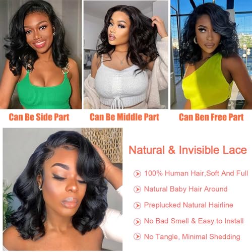 Curly Bob Wig Human Hair 13x4 Lace Front Wigs Human Hair Pre Plucked 180% Density Body Loose Wigs Human Hair For Women Short Bob Wigs Brazilian Wavy Wave Human Hair Wig (Black Loose, 10 Inch) - Image 5