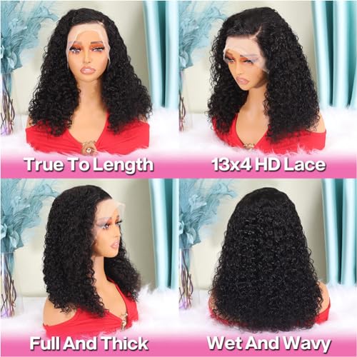 Curly Bob Wig Human Hair Glueless 13x4 HD Wet and Wavy Short Jerry Curly Lace Front Bob Wigs for Black Women Human Hair Pre Plucked Natural Hairline with Baby Hair Wear and Go 14 Inch - Image 3