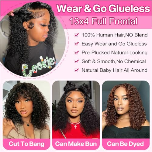 Curly Bob Wig Human Hair Glueless 13x4 HD Wet and Wavy Short Jerry Curly Lace Front Bob Wigs for Black Women Human Hair Pre Plucked Natural Hairline with Baby Hair Wear and Go 14 Inch - Image 5