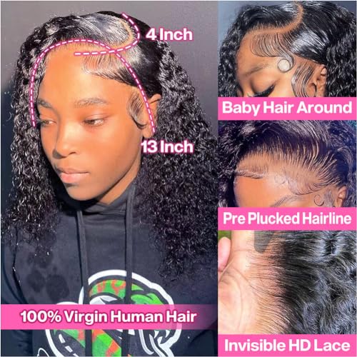 Curly Bob Wig Human Hair Glueless 13x4 HD Wet and Wavy Short Jerry Curly Lace Front Bob Wigs for Black Women Human Hair Pre Plucked Natural Hairline with Baby Hair Wear and Go 14 Inch - Image 2