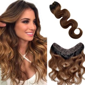 14 Inch 70g Remy Human Hair Curly Ombre Clip-in Extensions Natural Black to Caramel Brown