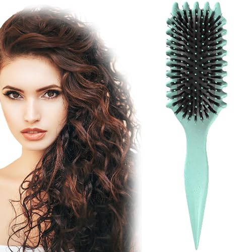 Curly Hair Brush, Best Curl Define Styling Brush with Prongs, Boar Bristle Hair Brush for Combing and Shaping, Reduce Pulling and Curl Separation For Defined Curls (Light Green)