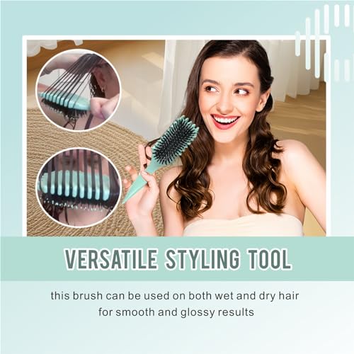 Curly Hair Brush, Curl Defining Brush, Curl Define Styling Brush with Prongs, Boar Bristle Hair Brush for Combing and Shaping Men's and Women's Curls to Reduce Pulling and Curl Separation (Green) - Image 5