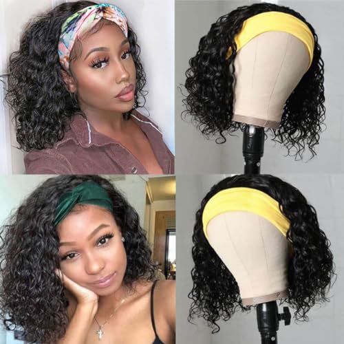 12 Inch Water Wave Glueless Curly Human Hair Bob Wig for Black Women