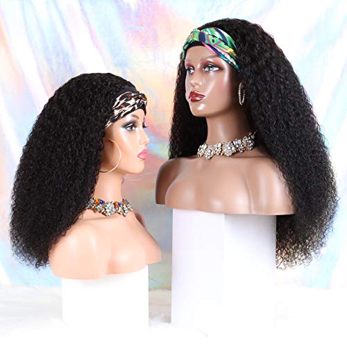 Curly Headband Wig Human Hair Wigs for Black Women - Brazilian Virgin Hair Kinky Curly Wig Headband - Glueless None Lace Front Wigs Human Hair 150% Density Natural Black (16 Inch)
