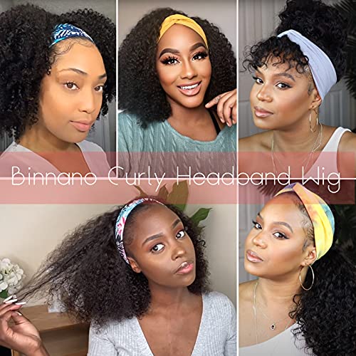 Curly Headband Wig Human Hair Wigs for Black Women - Brazilian Virgin Hair Kinky Curly Wig Headband - Glueless None Lace Front Wigs Human Hair 150% Density Natural Black (16 Inch) - Image 6