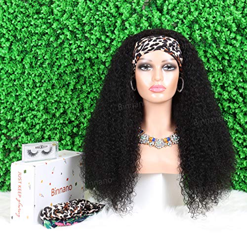 Curly Headband Wig Human Hair Wigs for Black Women - Brazilian Virgin Hair Kinky Curly Wig Headband - Glueless None Lace Front Wigs Human Hair 150% Density Natural Black (16 Inch) - Image 2