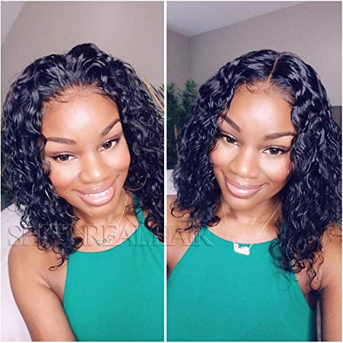 Curly Human Hair Lace Front Wigs Bob Style Brazilian Virgin Human Hair Wigs Pre Plucked with Baby Hair Glueless Lace Wig for Women (12 Inch)