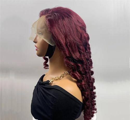 Curly Lace Front Wig Loose Wave 13X4 Lace Front Human Hair Wigs With Baby Hair Remy Transparent Lace 99J 22inches#250 Density#4x4 - Image 2