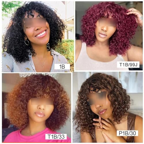 Curly Short Bob Human Hair Wigs With Bangs Brazil Short Wigs For Women Highlight Blonde Colored Human Hair Wigs P4-30-27 18inches - Image 5