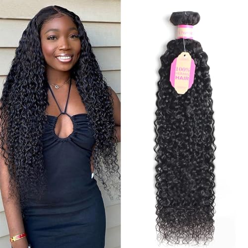 Curly Single Bundles Human Hair Brazilian Raw Virgin Hair Jerry Curly Wave One Weave Bundle 12A Grade Unprocessed Human Hair Extensions Natural Black 1 Bundle 26 inch 100g/pc
