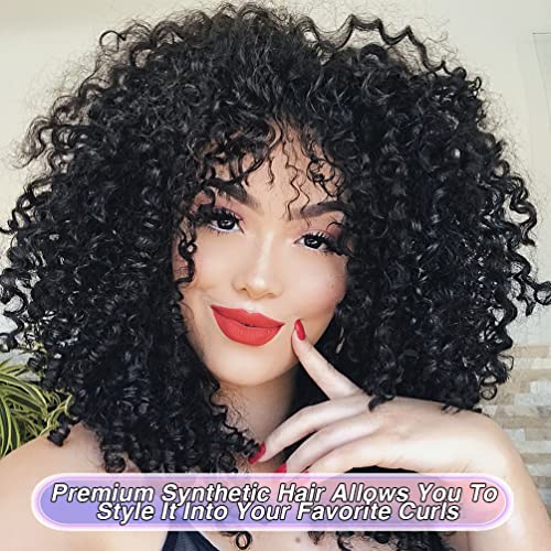 Curly Wigs for Women, 14 Inches Soft Curly Afro Wigs with Bangs,Synthetic Natural Black Curly Wigs, Curly Full Wig for Women(1B Natural Black) - Image 2