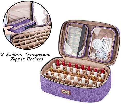 CURMIO Nail Polish Carrying Case Holds 40 Bottles (15ml/0.5 fl.oz), Nail Polish Travel Storage Bag with 2 Detachable Transparent Pouches and Portable Handle, Patented Design, Bag Only - Image 2