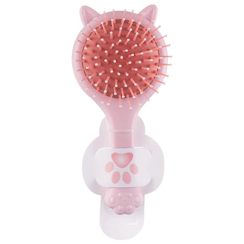 Cute Pink Cat Ear Detangler Hair Brush with Mirror for Kids and Girls