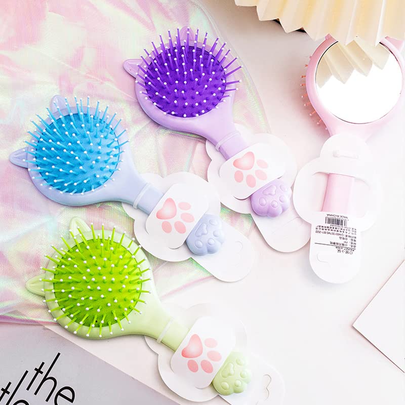 Cute Pink Cat Ear Detangler Hair Brush with Mirror for Kids and Girls - Image 6