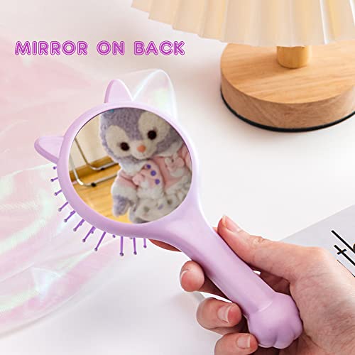 Cute Pink Cat Ear Detangler Hair Brush with Mirror for Kids and Girls - Image 2