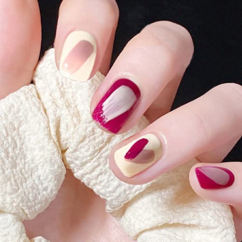 Cute Short Square Press on Nails Glossy Pink Ombre Fake Nails Designed Chic Full Cover Artificial False Nails Tips for Women and Girls 24Pcs (Pink Gradient)