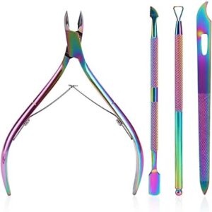 Cuticle Trimmer with Cuticle Pusher, SoHai Cuticle Remover Cutter Nipper and Triangle Cuticle Nail Pusher Peeler Scraper, Durable Dead Skin Clipper Manicure Pedicure Tools (Colorful)