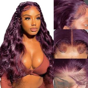 30 Inch Deep Purple Body Wave 150% Density Human Hair Lace Front Wig with Free Gifts