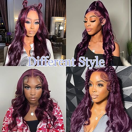30 Inch Deep Purple Body Wave 150% Density Human Hair Lace Front Wig with Free Gifts - Image 4