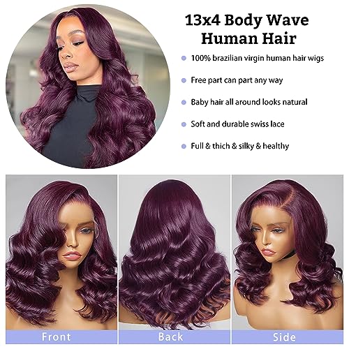 30 Inch Deep Purple Body Wave 150% Density Human Hair Lace Front Wig with Free Gifts - Image 3