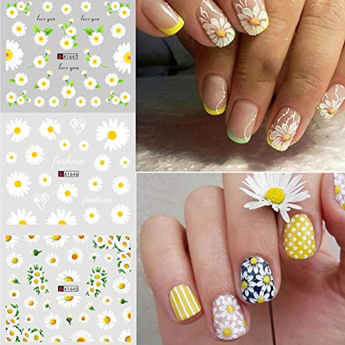 Daisy Nail Water Stickers Decals Sunflower Nail Art Sticker Foil Transfer Summer Nail Art Decorations Watermark Small Daisies Flower Designs Stickers Nail Tattoo Manicure Tips Decoration 12PCS - Image 4