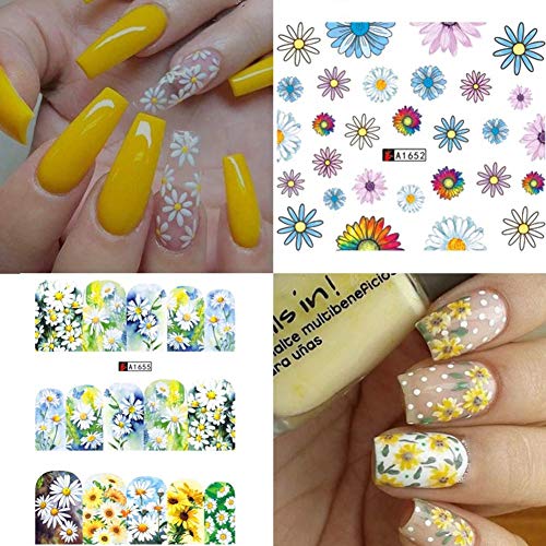 Daisy Nail Water Stickers Decals Sunflower Nail Art Sticker Foil Transfer Summer Nail Art Decorations Watermark Small Daisies Flower Designs Stickers Nail Tattoo Manicure Tips Decoration 12PCS - Image 3