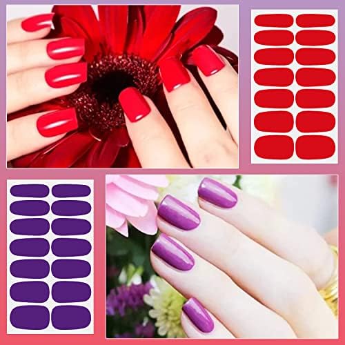DANNEASY 16 Sheets Full Nail Wraps Bright Solid Color Nail Polish Strips Gel Nail Strips Self Adhesive Nail Polish Stickers for Women Manicure Sticker for Nail Art with Nail File, Cuticle Stick - Image 4