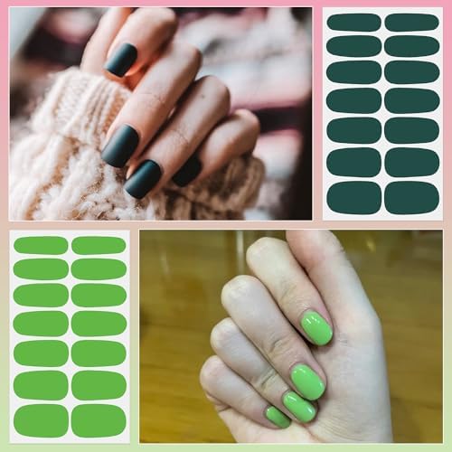 DANNEASY 16 Sheets Green Nail Wraps for Women Full Nail Polish Stickers Fresh Color Self Adhesive Nail Polish Strips Glitter Nail Strips Gel Fingernail Sticker Nails with Nail File, Cuticle Stick - Image 3