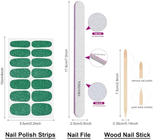 DANNEASY 16 Sheets Green Nail Wraps for Women Full Nail Polish Stickers Fresh Color Self Adhesive Nail Polish Strips Glitter Nail Strips Gel Fingernail Sticker Nails with Nail File, Cuticle Stick - Image 7