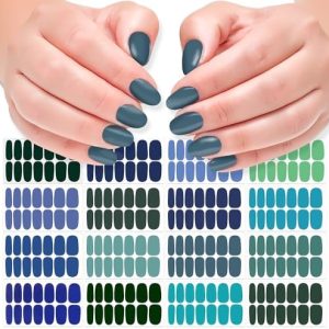 DANNEASY 16 Sheets Green&Blue Full Nail Wraps for Women Solid Color Nail Polish Stickers Self Adhesive Nail Polish Strips Nail Strips Gel Fingernail Sticker Nails with Nail File, Cuticle Stick