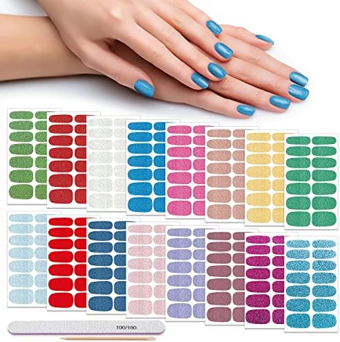 DANNEASY 16 Sheets Nail Wraps for Women Stick on Nail Polish Strips Self Adhesive Nail Stickers Gel Nail Strips Nail Accessories with 1pc Nail File, Cuticle Stick (Glitter)