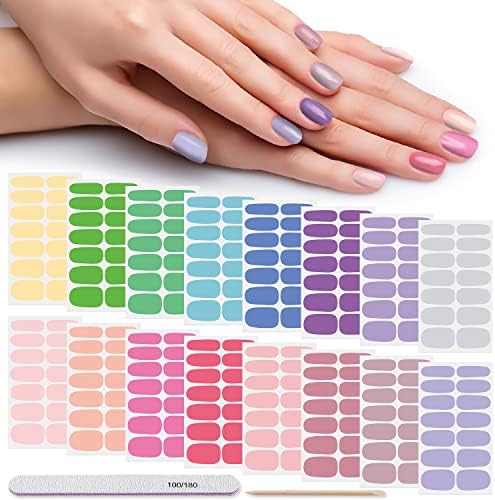 DANNEASY 16 Sheets Nail Wraps for Women Stick On Nail Polish Strips Solid Color Gel Nail Strips Self Adhesive Nail Polish Stickers Manicure Sticker for Nail Art with Nail File, Cuticle Stick
