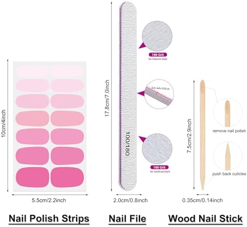 DANNEASY 24 Sheets Light Color Nail Polish Stickers Full Nail Wraps Stick on Nail Polish Strips Gel Nail Strips Self Adhesive Fingernail Sticker Nails for Women with Nail File, Cuticle Stick - Image 7