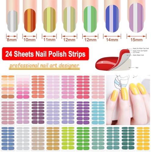 DANNEASY 24 Sheets Light Color Nail Polish Stickers Full Nail Wraps Stick on Nail Polish Strips Gel Nail Strips Self Adhesive Fingernail Sticker Nails for Women with Nail File, Cuticle Stick - Image 2