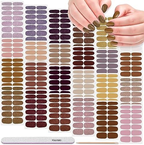 DANNEASY 24 Sheets Nail Polish Stickers Full Nail WrapsSolid Color Nail Polish Strips for Women Gel Nail Strips Self Adhesive Fingernail Stickers Manicure Kit with Nail File, Cuticle Stick