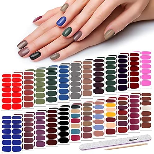 DANNEASY 336 Pieces 24 Sheets Solid Color Nail Polish Strips Self Adhesive Nail Stickers Full Nail Wraps Nail Strips for Women Girl with 1pc Nail File, Cuticle Stick