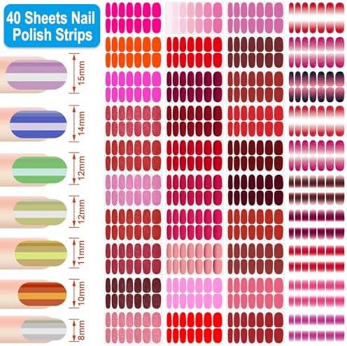 DANNEASY 40 Sheets Red Nail Wraps for Women Solid|Glitter|Gradient Nail Polish Stickers Full Nail Polish Strips Gel Nail Strips Self Adhesive Fingernail Sticker Nails with Nail File, Cuticle Stick - Image 2