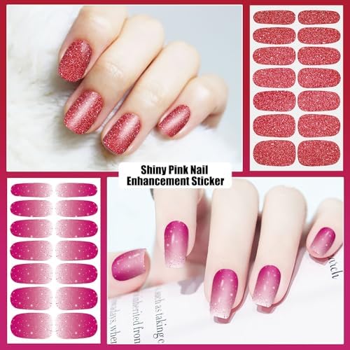 DANNEASY 40 Sheets Red Nail Wraps for Women Solid|Glitter|Gradient Nail Polish Stickers Full Nail Polish Strips Gel Nail Strips Self Adhesive Fingernail Sticker Nails with Nail File, Cuticle Stick - Image 3