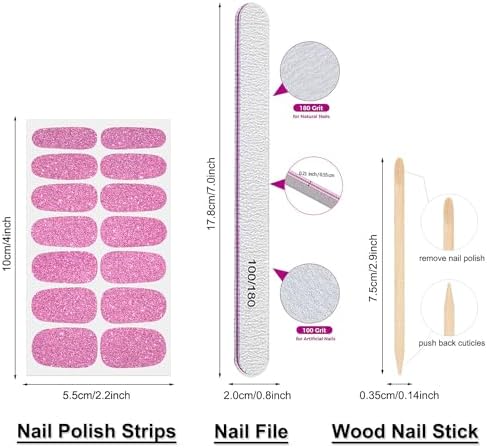 DANNEASY 40 Sheets Red Nail Wraps for Women Solid|Glitter|Gradient Nail Polish Stickers Full Nail Polish Strips Gel Nail Strips Self Adhesive Fingernail Sticker Nails with Nail File, Cuticle Stick - Image 8