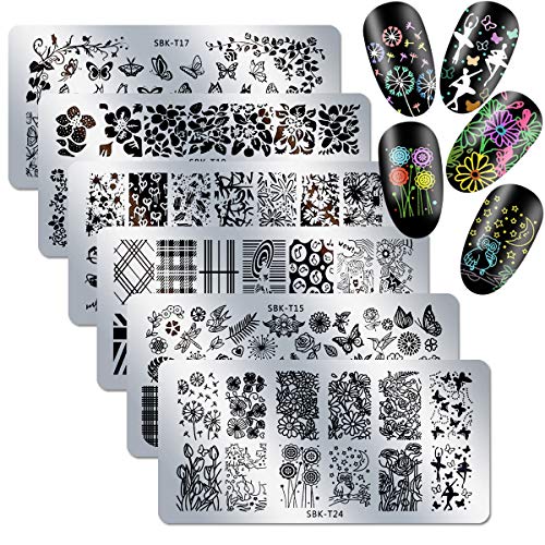 Danneasy 6 Piece Nail Art Stamping Plates Set with Stamper Scraper and Bag