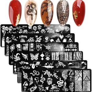 DANNEASY 6 Pieces Nail Stamping Plate Snake Flower Leaf Nail Stamps Abstract Nail Stencils Stamping Plates for Nails Manicure Template Nail Art Tools DIY Nails Accessories (Stylish Series)