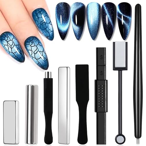 DANNEASY 8pcs Cat Eye Magnet for Nails Magnetic Gel Nail Polish Nail Magnets Wand Magnet Board Square Thickened Strong Nail Polish Magnet Nail Design Tools Acrylic Nail Art Accessories