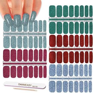 Danneasy Glitter Nail Polish Strips 5 Sheets Self Adhesive Nail Wraps Kit