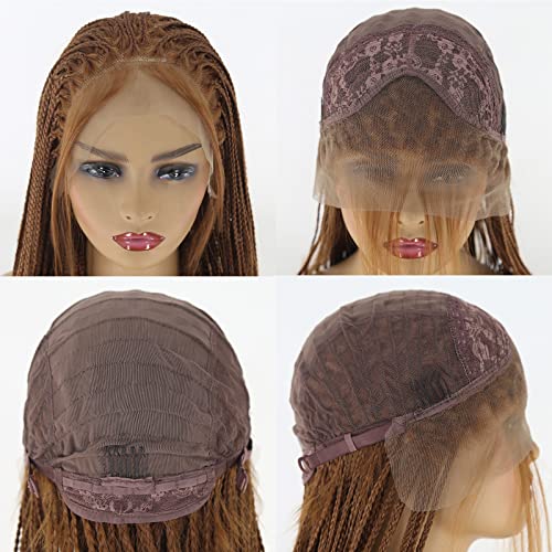 Dark Brown Color Braided Synthetic Lace Front Wig for Black Women Heat Resistant Fiber Hair #30 Micro Braided Hair Box Braids Wig African American Hair (24Inch, 30 Color) - Image 6